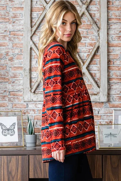 Heimish Full Size Geometric Button Detail Long Sleeve Top - Love Salve 