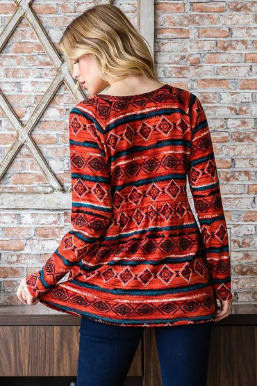 Heimish Full Size Geometric Button Detail Long Sleeve Top - Love Salve