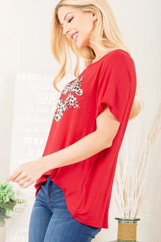 Heimish Full Size Leopard Lip Round Neck T-Shirt Plus Size - Love Salve 