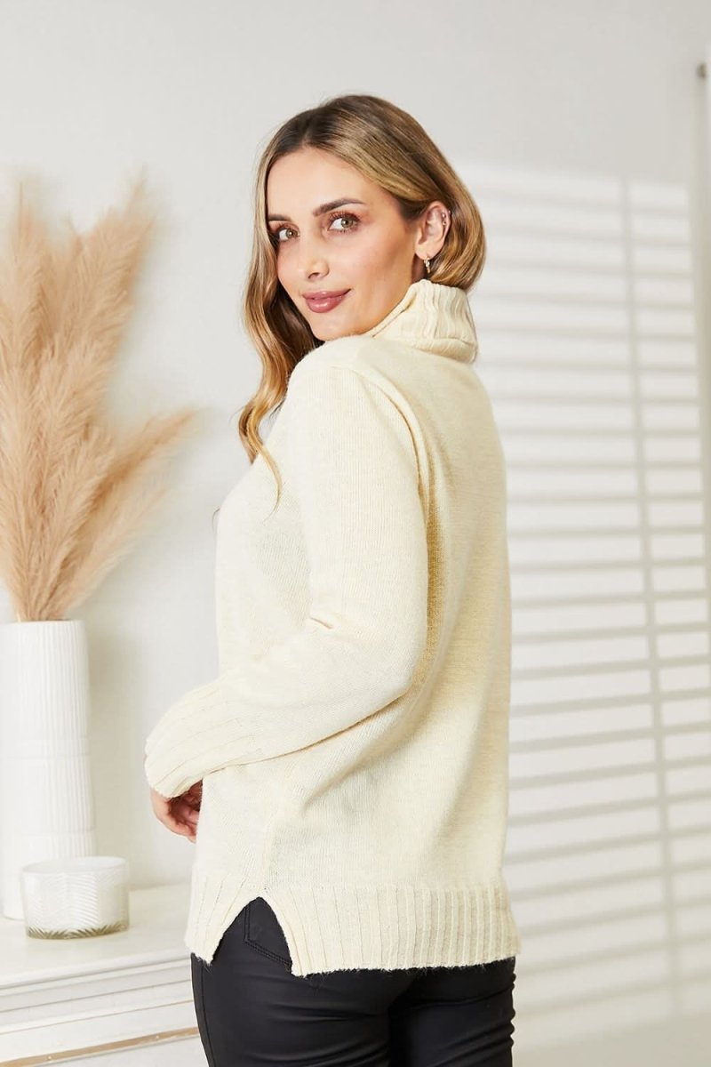 Heimish Full Size Long Sleeve Turtleneck Sweater with Side Slit - Love Salve 