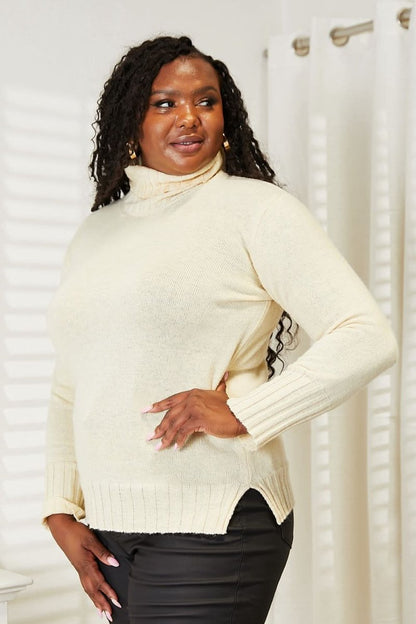 Heimish Full Size Long Sleeve Turtleneck Sweater with Side Slit - Love Salve 