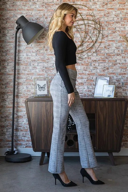 Heimish Full Size Plaid Flare Pants with Wide Waist Band Plus Size - Love Salve 