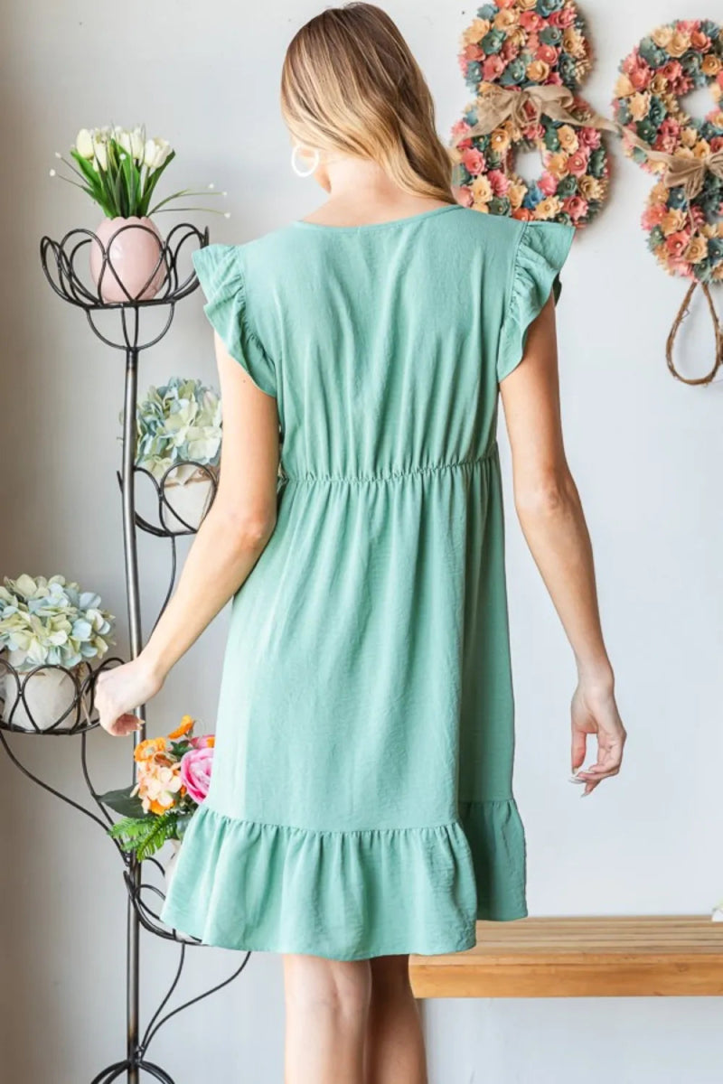 Heimish Full Size Short Sleeve V Neck Ruffled Hem Dress - Love Salve 