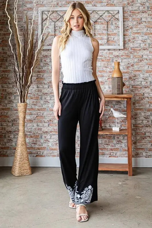 Heimish Full Size Solid Damask Casual Pants Plus Size Stylish - Love Salve 