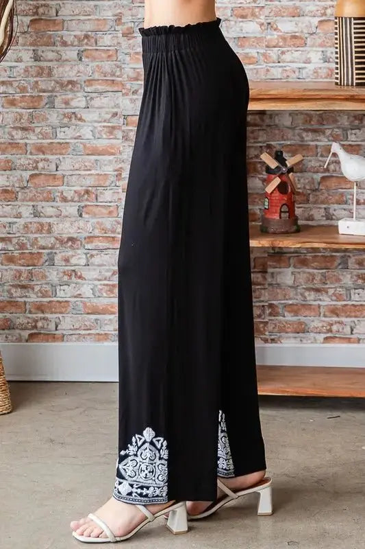 Heimish Full Size Solid Damask Casual Pants Plus Size Stylish - Love Salve 