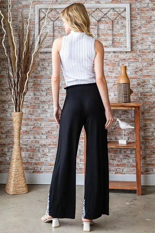 Heimish Full Size Solid Damask Casual Pants Plus Size Stylish - Love Salve 