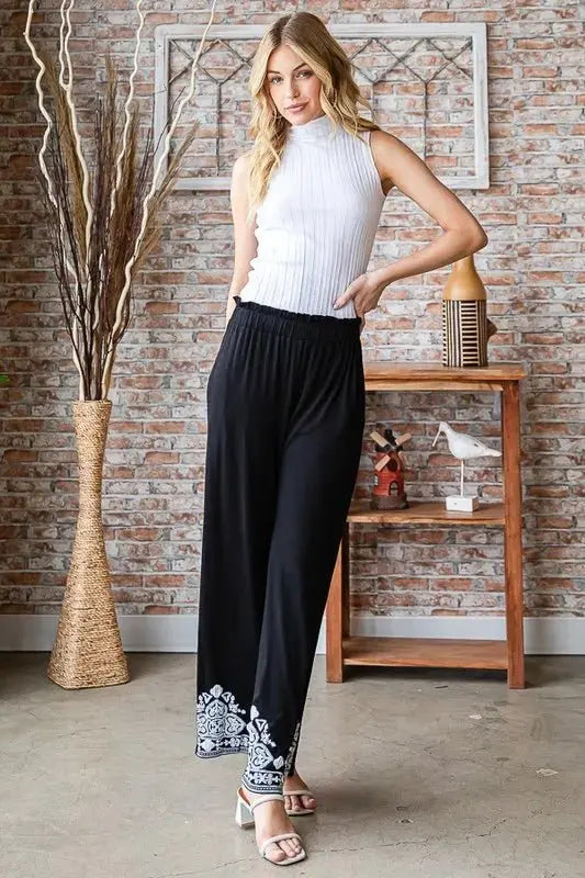 Heimish Full Size Solid Damask Casual Pants Plus Size Stylish - Love Salve 