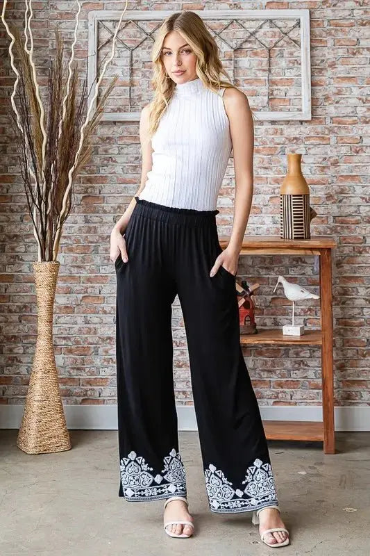 Heimish Full Size Solid Damask Casual Pants Plus Size Stylish - Love Salve 