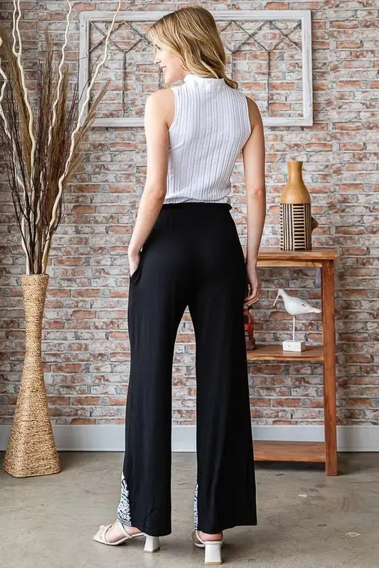 Heimish Full Size Solid Damask Casual Pants Plus Size Stylish - Love Salve 