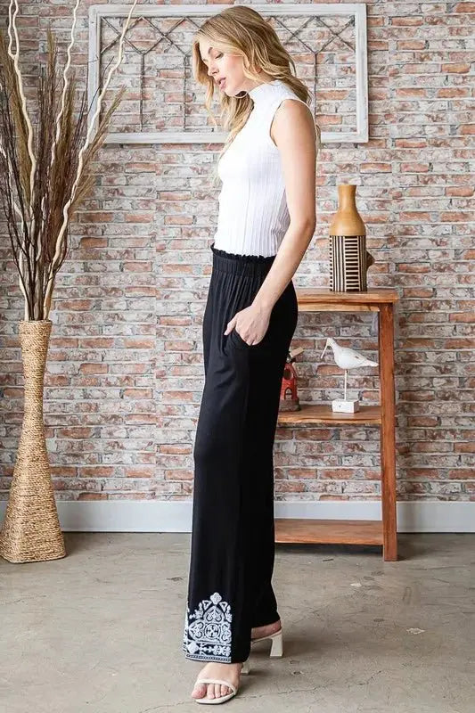 Heimish Full Size Solid Damask Casual Pants Plus Size Stylish - Love Salve 