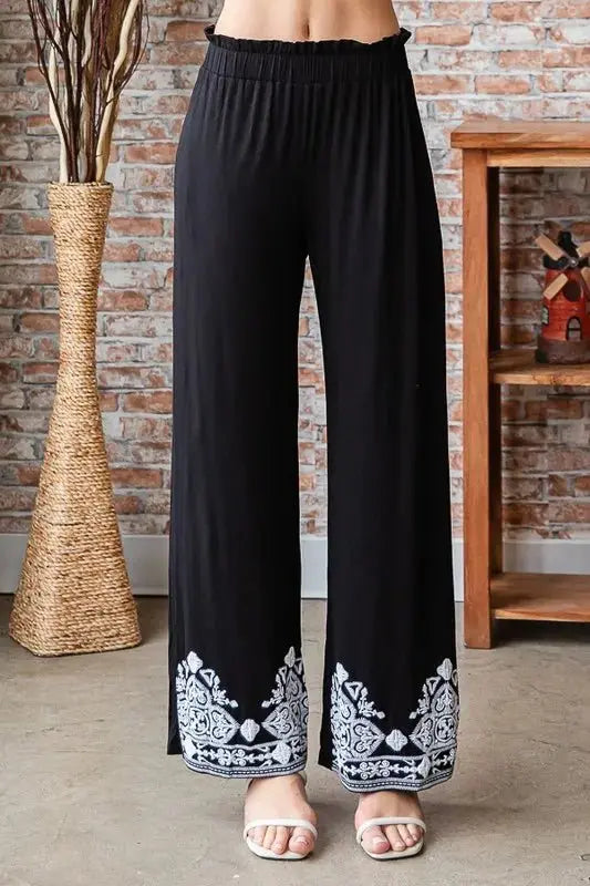 Heimish Full Size Solid Damask Casual Pants Plus Size Stylish - Love Salve 