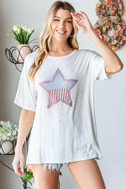 Heimish Full Size Star Patch Short Sleeve T-Shirt - Love Salve