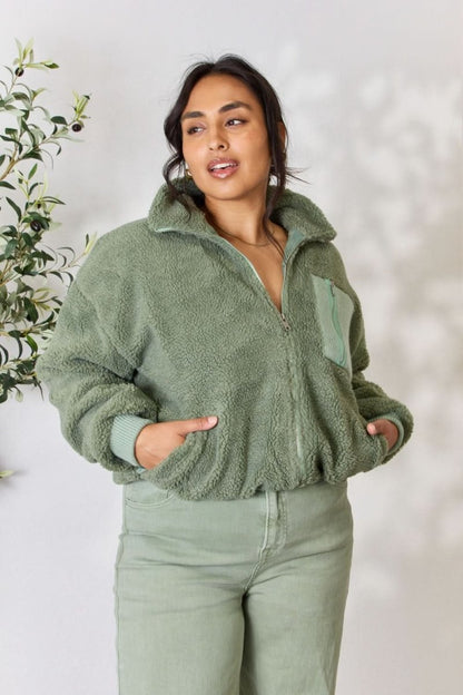 Heimish Full Size Zip Up Collared Neck Jacket - Love Salve 