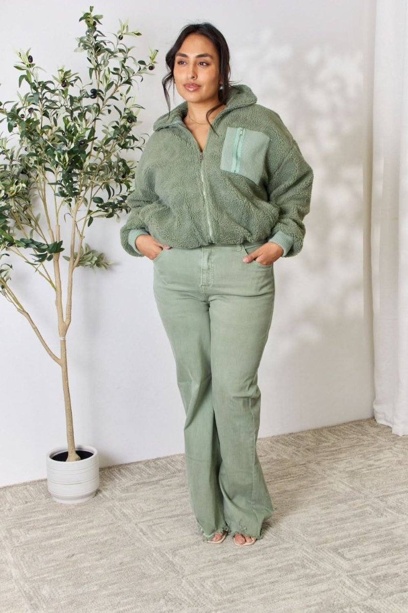 Heimish Full Size Zip Up Collared Neck Jacket - Love Salve 