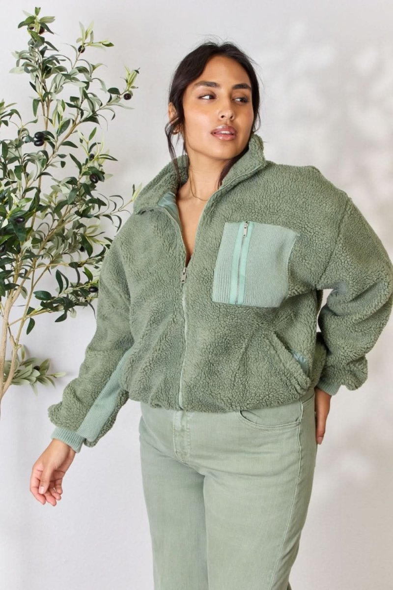 Heimish Full Size Zip Up Collared Neck Jacket - Love Salve 