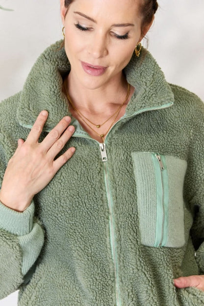 Heimish Full Size Zip Up Collared Neck Jacket - Love Salve 