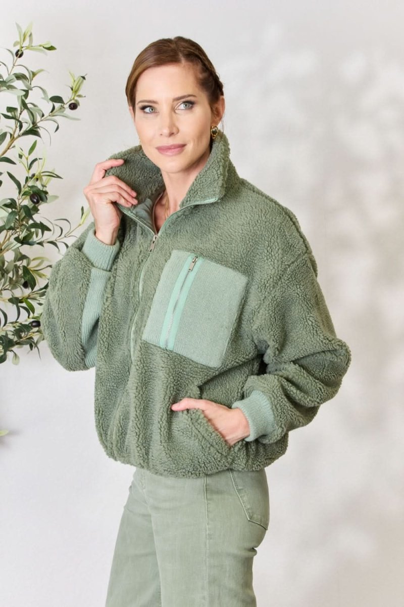 Heimish Full Size Zip Up Collared Neck Jacket - Love Salve 