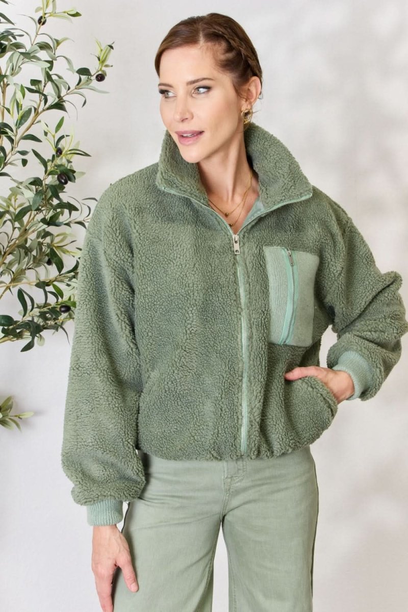 Heimish Full Size Zip Up Collared Neck Jacket - Love Salve 
