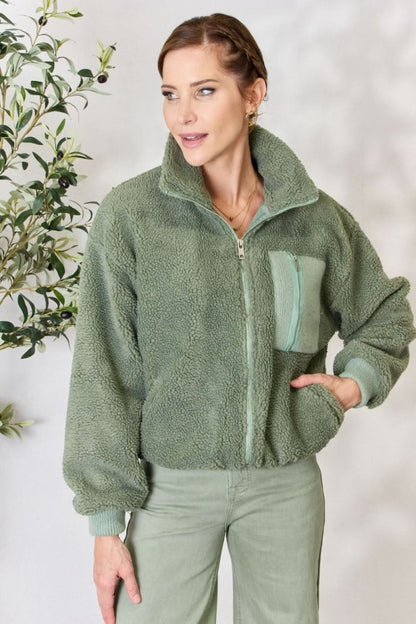 Heimish Full Size Zip Up Collared Neck Jacket - Love Salve 