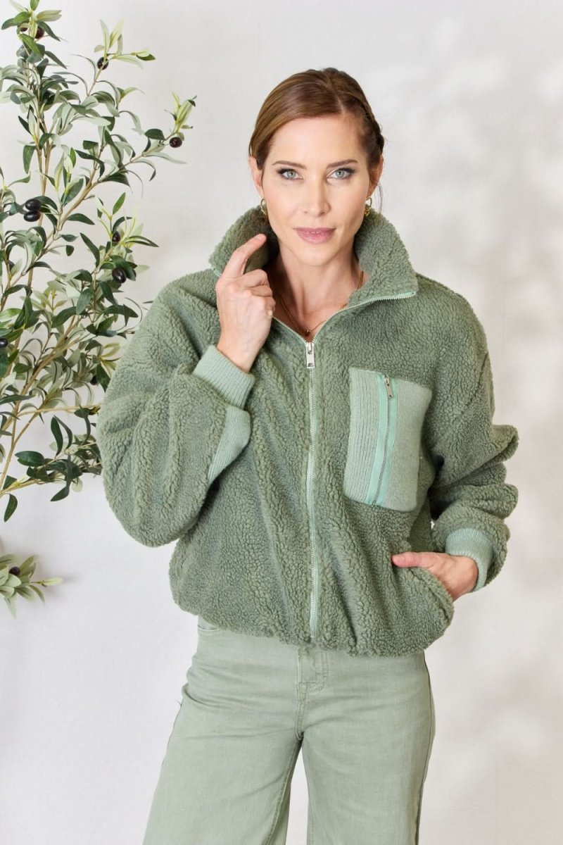 Heimish Full Size Zip Up Collared Neck Jacket - Love Salve 