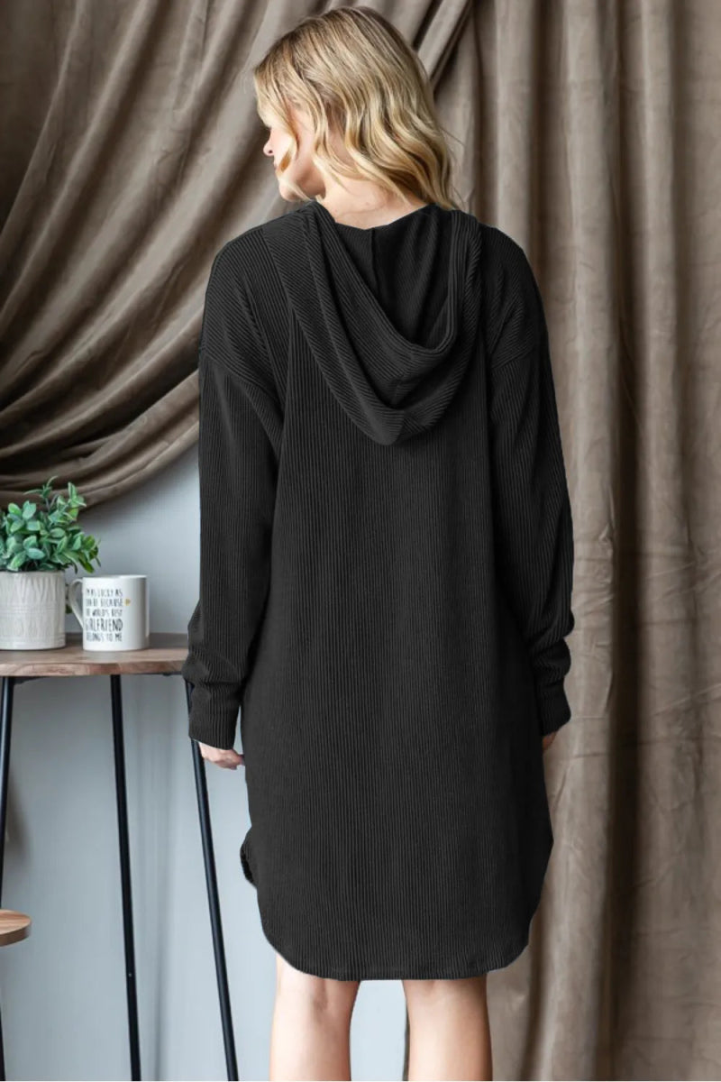 Heimish Ribbed Long Sleeve Hooded Dress for Women - Love Salve 