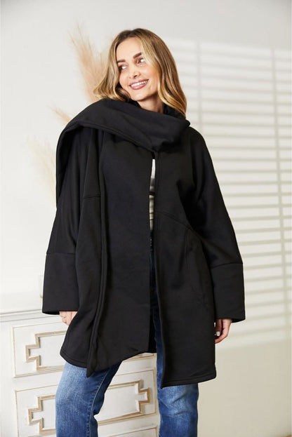 HEYSON Full Size Open Front Cardigan with Scarf Design - Love Salve 