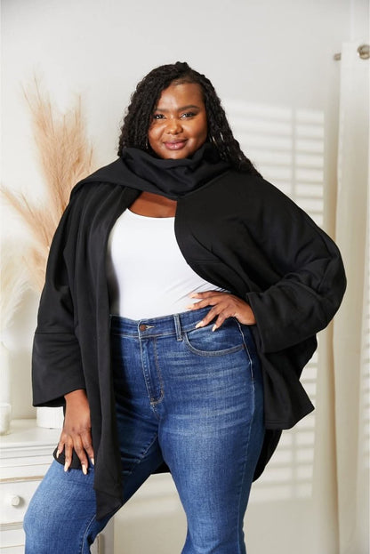 HEYSON Full Size Open Front Cardigan with Scarf Design - Love Salve 