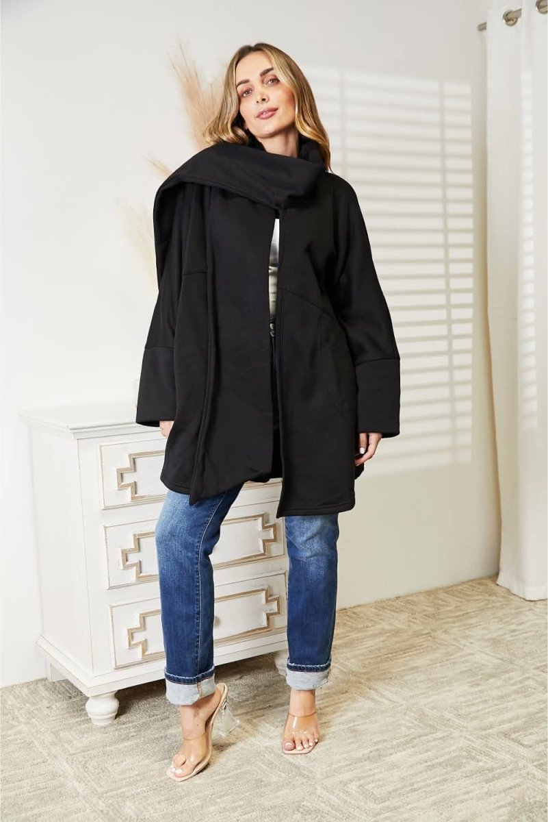 HEYSON Full Size Open Front Cardigan with Scarf Design - Love Salve 