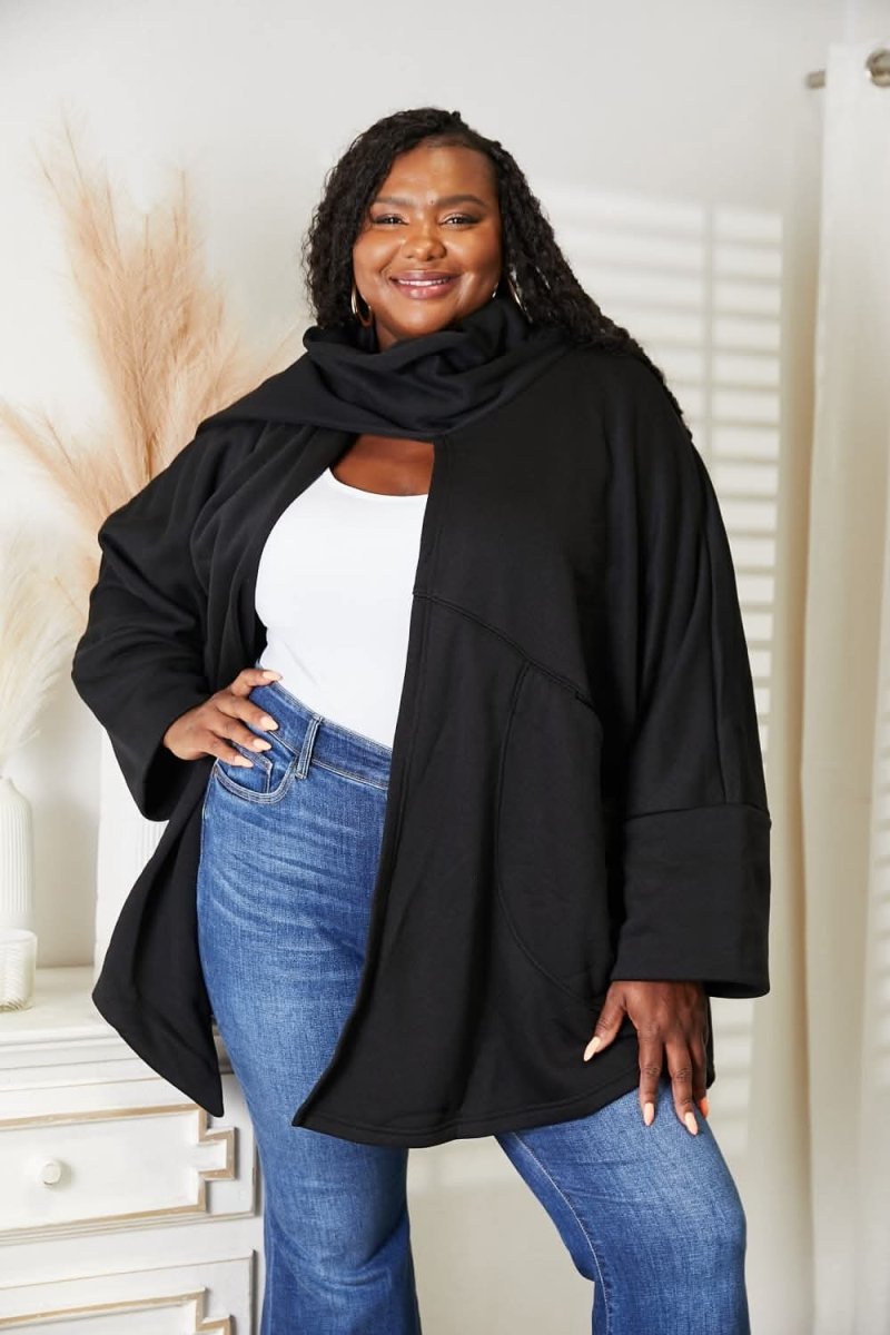 HEYSON Full Size Open Front Cardigan with Scarf Design - Love Salve 