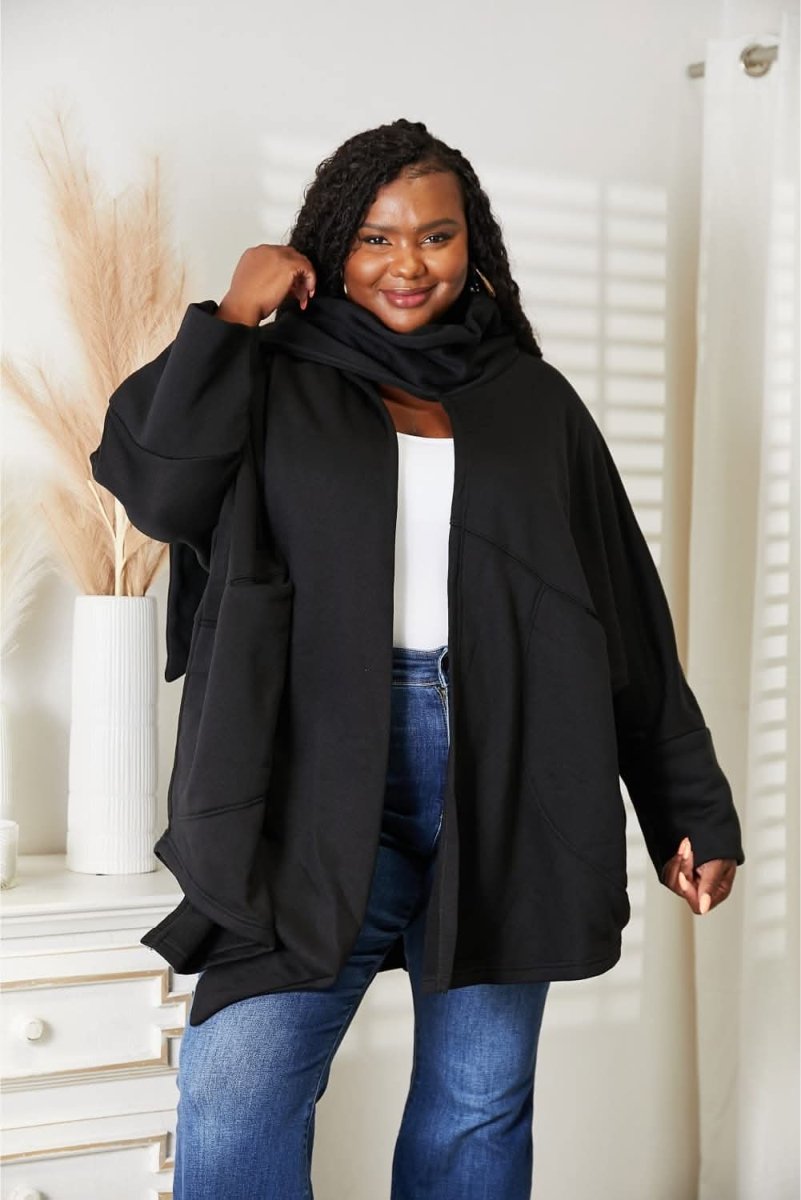 HEYSON Full Size Open Front Cardigan with Scarf Design - Love Salve 