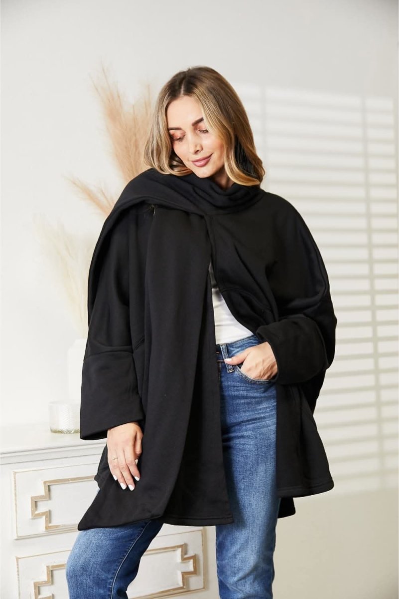 HEYSON Full Size Open Front Cardigan with Scarf Design - Love Salve 