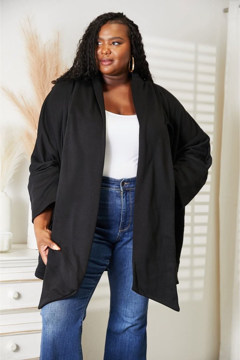 HEYSON Full Size Open Front Cardigan with Scarf Design - Love Salve 