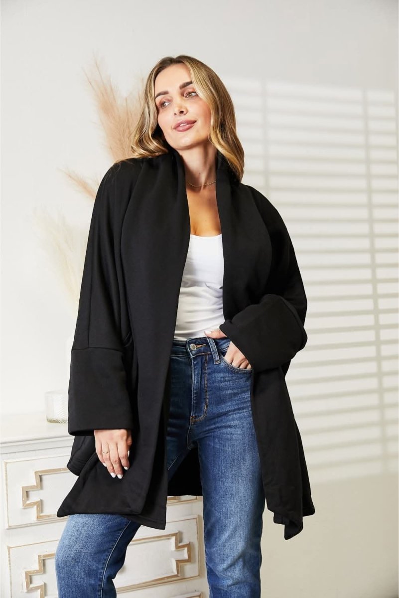 HEYSON Full Size Open Front Cardigan with Scarf Design - Love Salve 