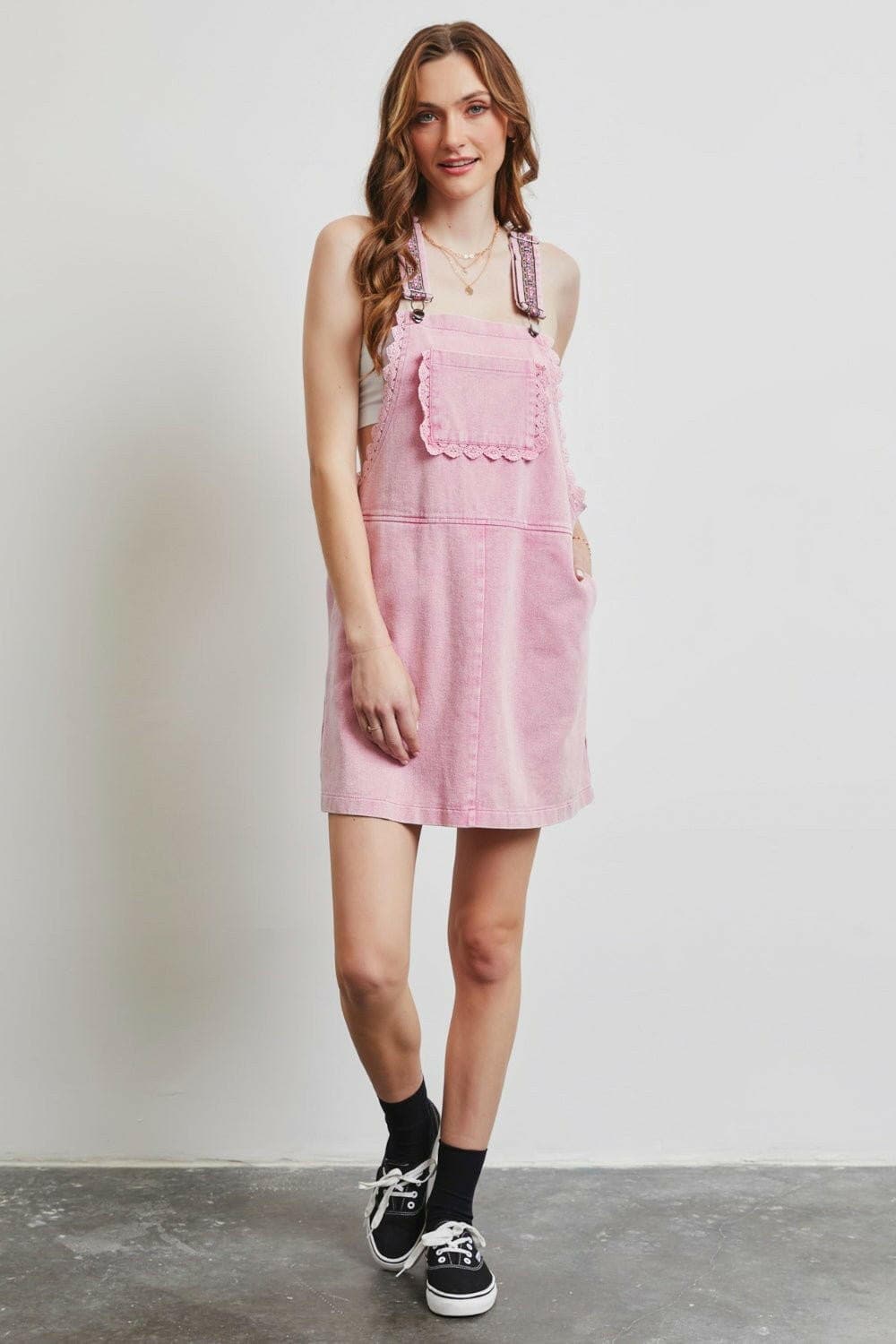 HEYSON Lace Trim Washed Overall Dress - Love Salve