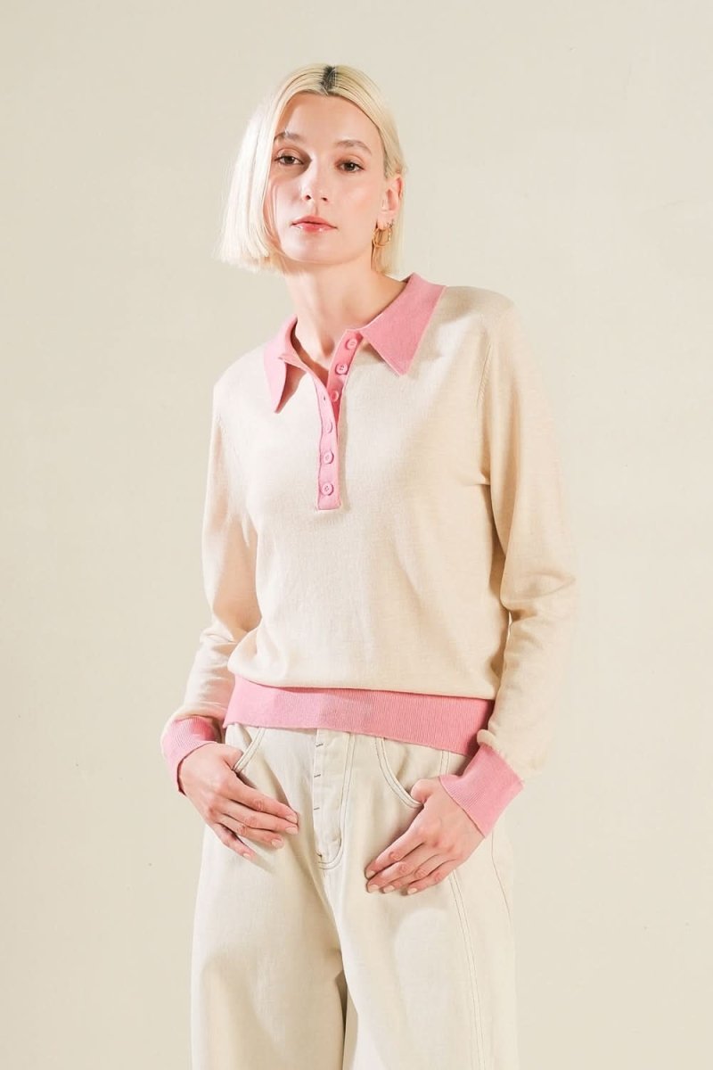 HIDDEN REFLECTIONS SWEATER POLO TOP - Love Salve