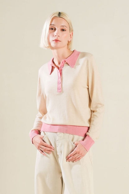 HIDDEN REFLECTIONS SWEATER POLO TOP - Love Salve