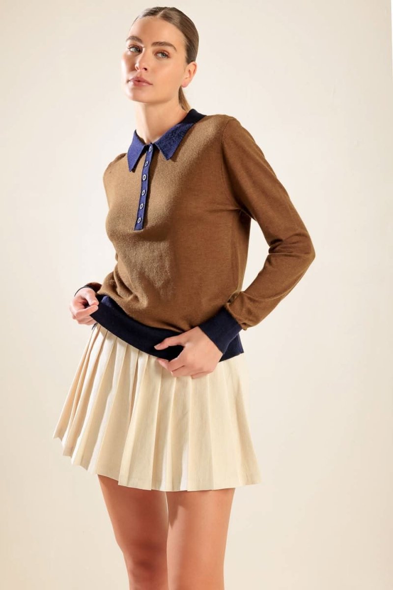 HIDDEN REFLECTIONS SWEATER POLO TOP - Love Salve