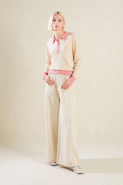 HIDDEN REFLECTIONS SWEATER POLO TOP - Love Salve