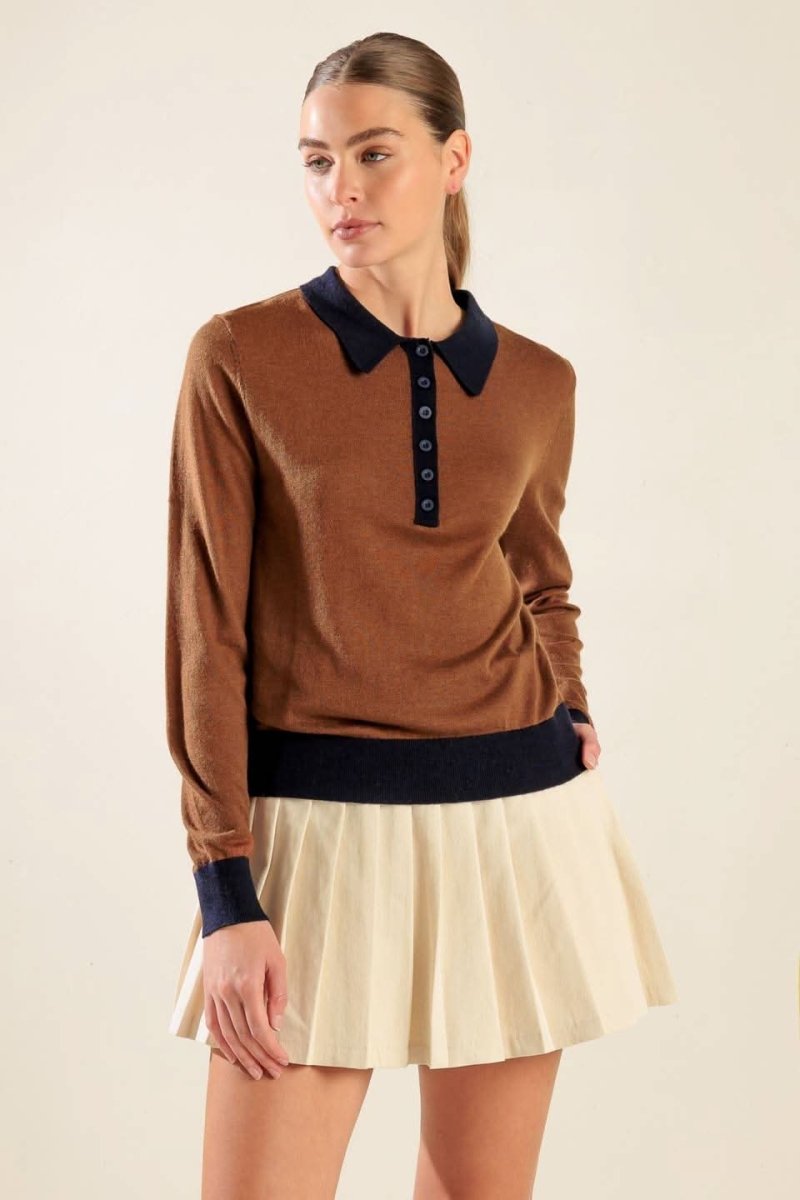 HIDDEN REFLECTIONS SWEATER POLO TOP - Love Salve