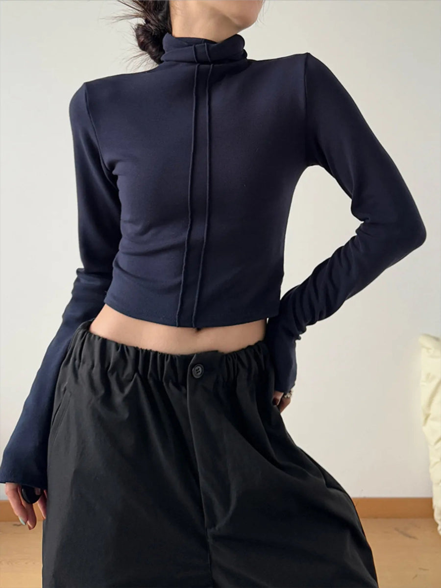 High Neck Long Sleeve Cropped T-Shirt - Love Salve