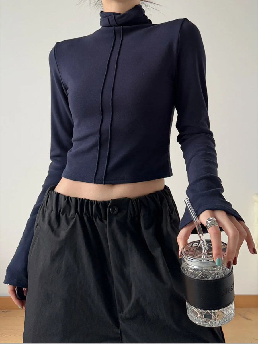 High Neck Long Sleeve Cropped T-Shirt - Love Salve