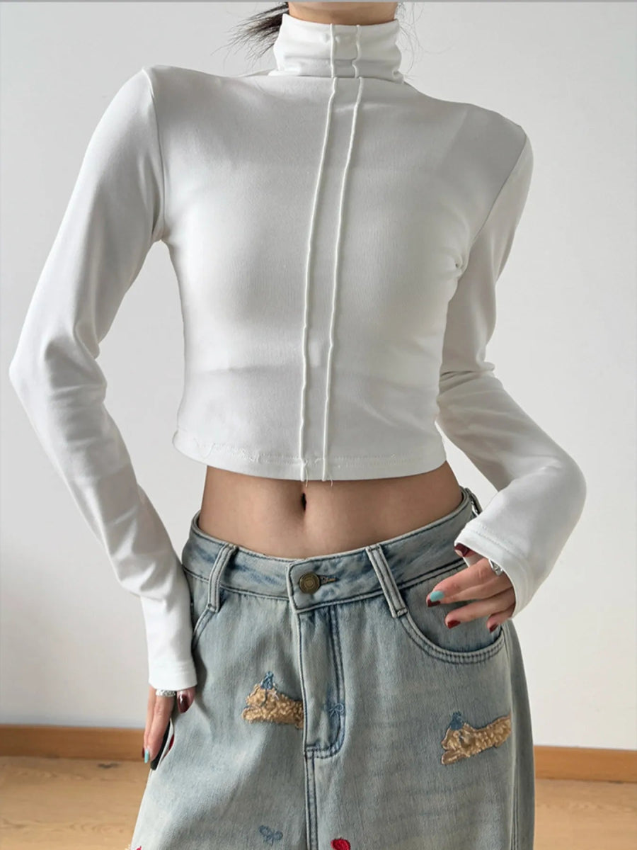 High Neck Long Sleeve Cropped T-Shirt - Love Salve