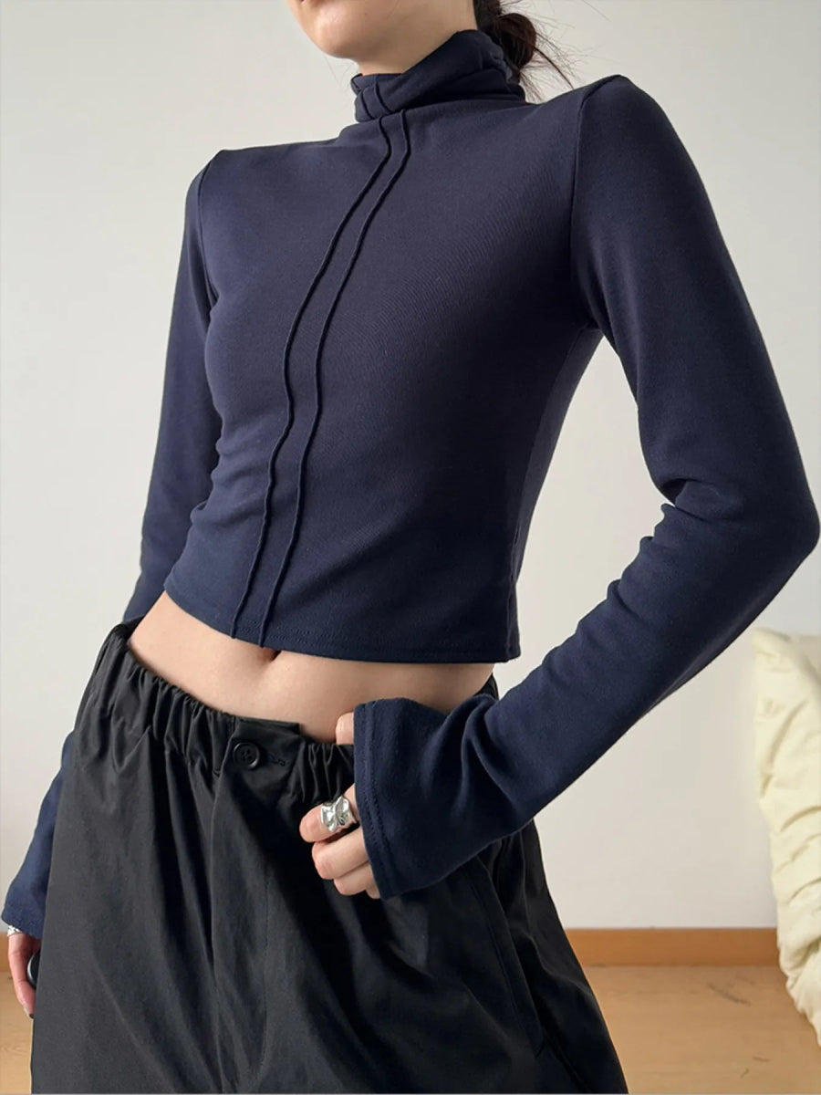 High Neck Long Sleeve Cropped T-Shirt - Love Salve