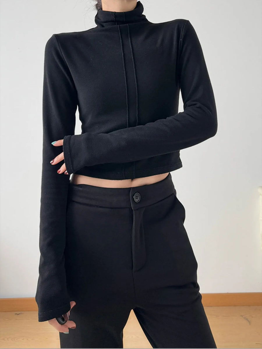 High Neck Long Sleeve Cropped T-Shirt - Love Salve