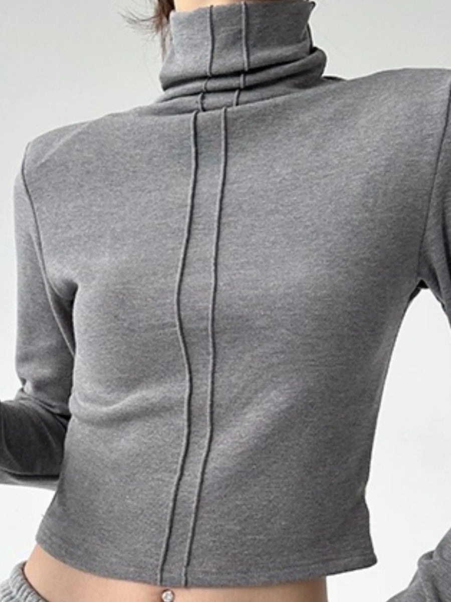 High Neck Long Sleeve Cropped T-Shirt - Love Salve