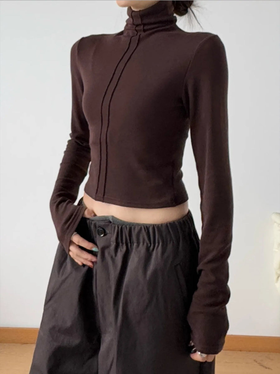High Neck Long Sleeve Cropped T-Shirt - Love Salve