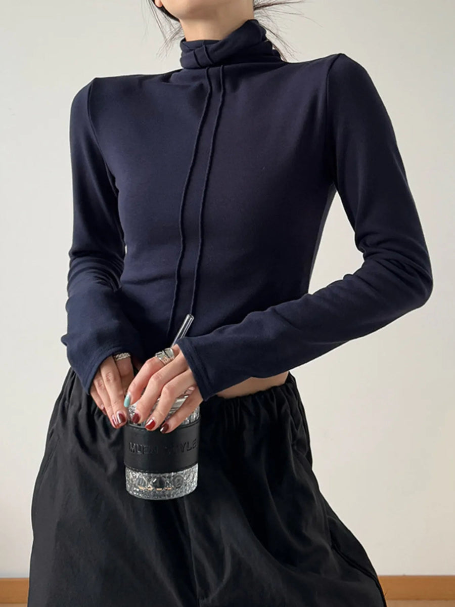 High Neck Long Sleeve Cropped T-Shirt - Love Salve