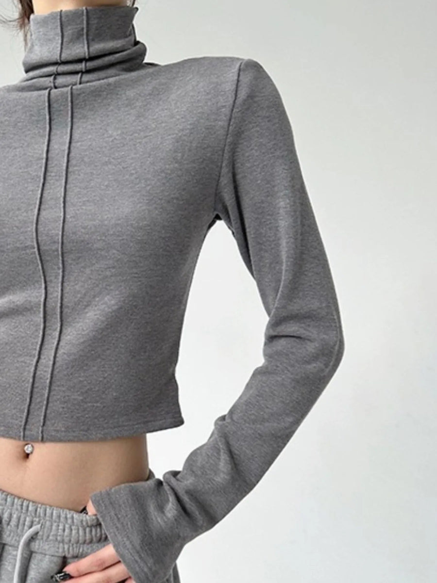 High Neck Long Sleeve Cropped T-Shirt - Love Salve