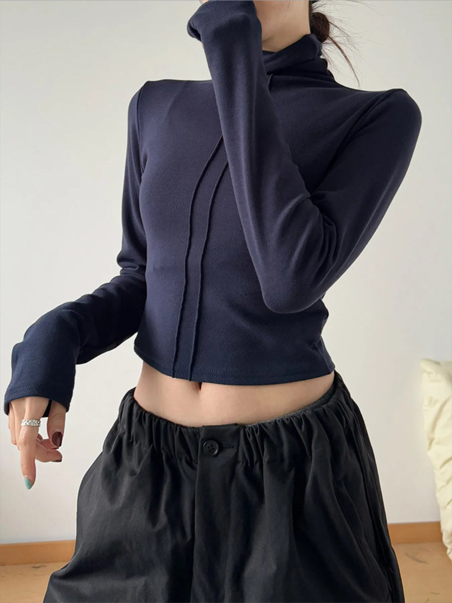 High Neck Long Sleeve Cropped T-Shirt - Love Salve