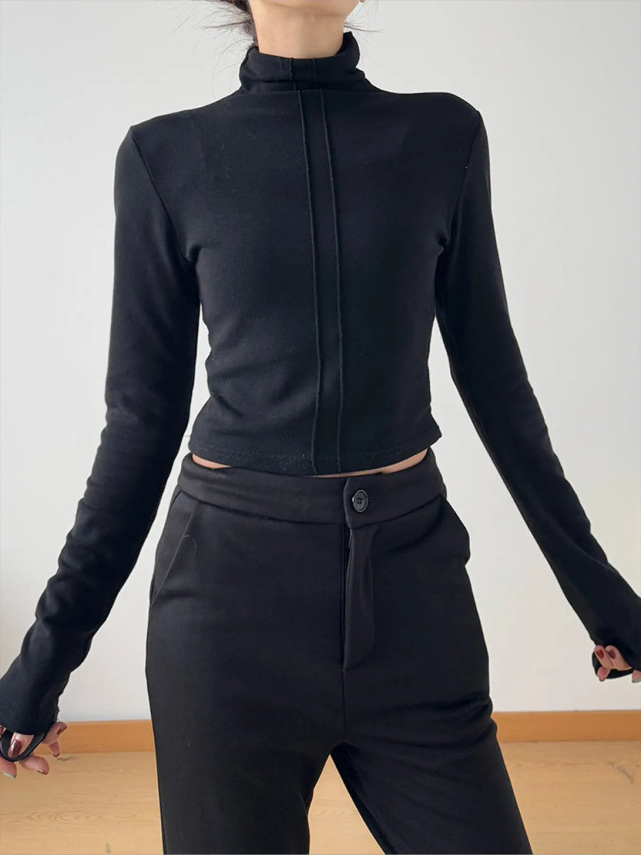 High Neck Long Sleeve Cropped T-Shirt - Love Salve